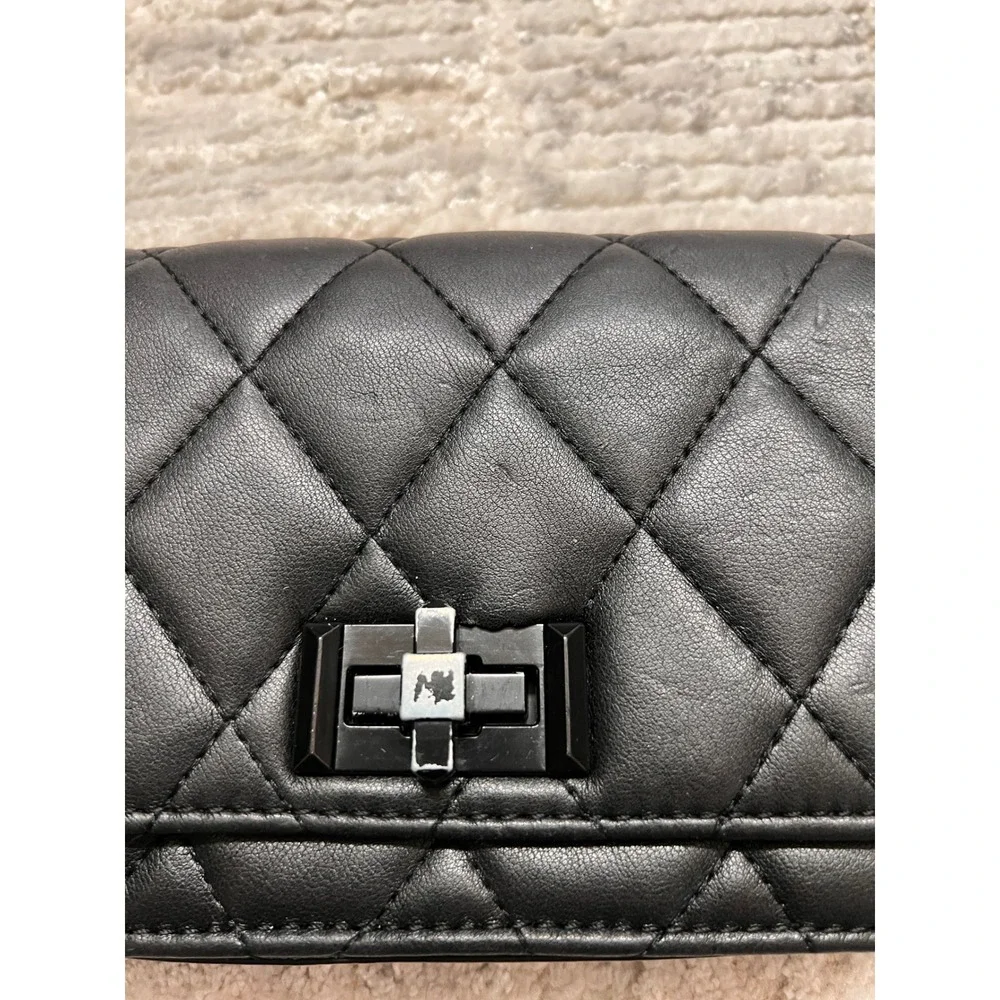 ALDO Black Quilted Faux Leather Clutch‎ Bag Multi Compartment